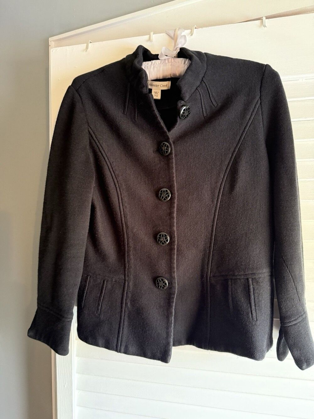 Coldwater Creek 10P Black Button Front Blazer Jacket 10 Petite Classic Tailored